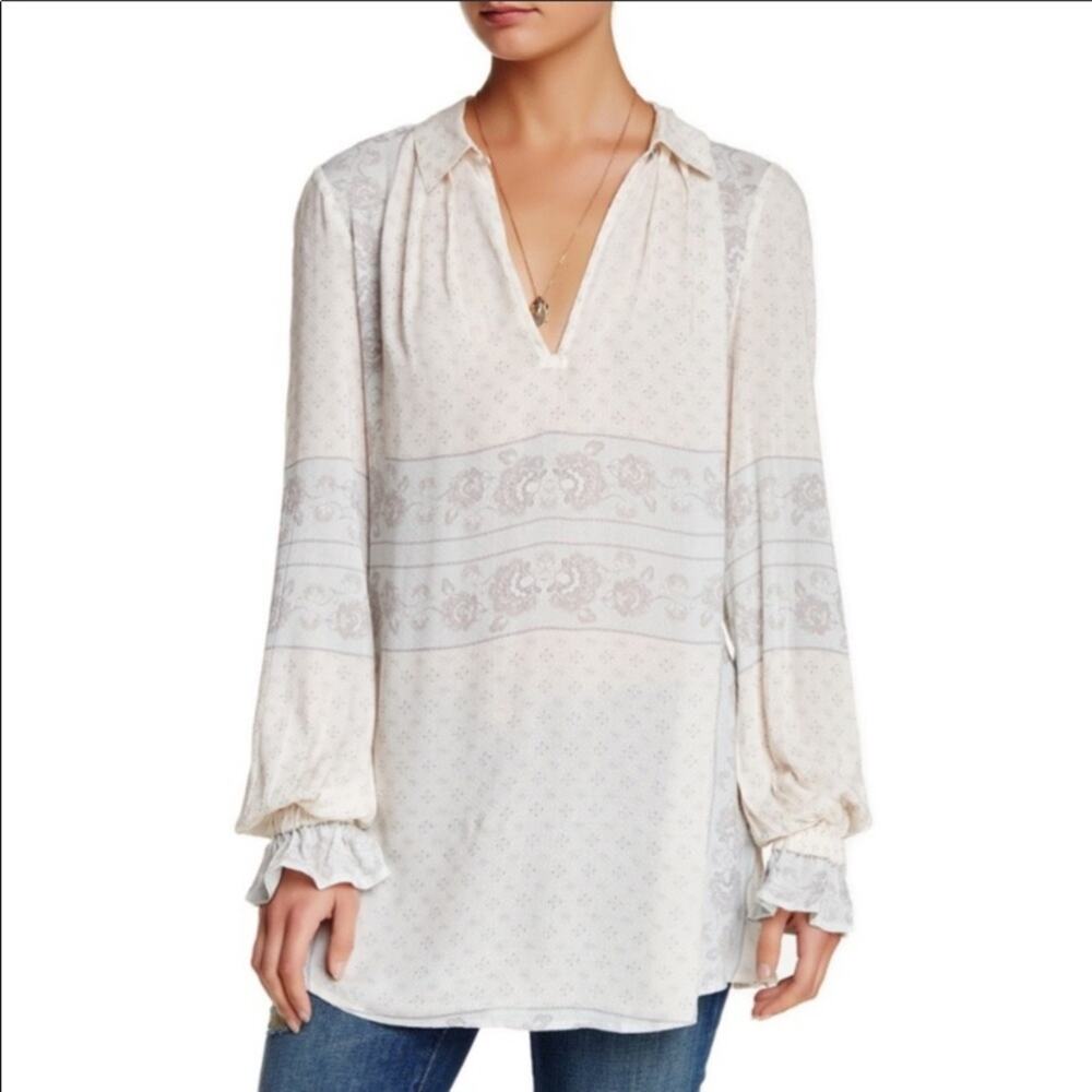 Free People Changing Times Floral Print White/Blue Tunic